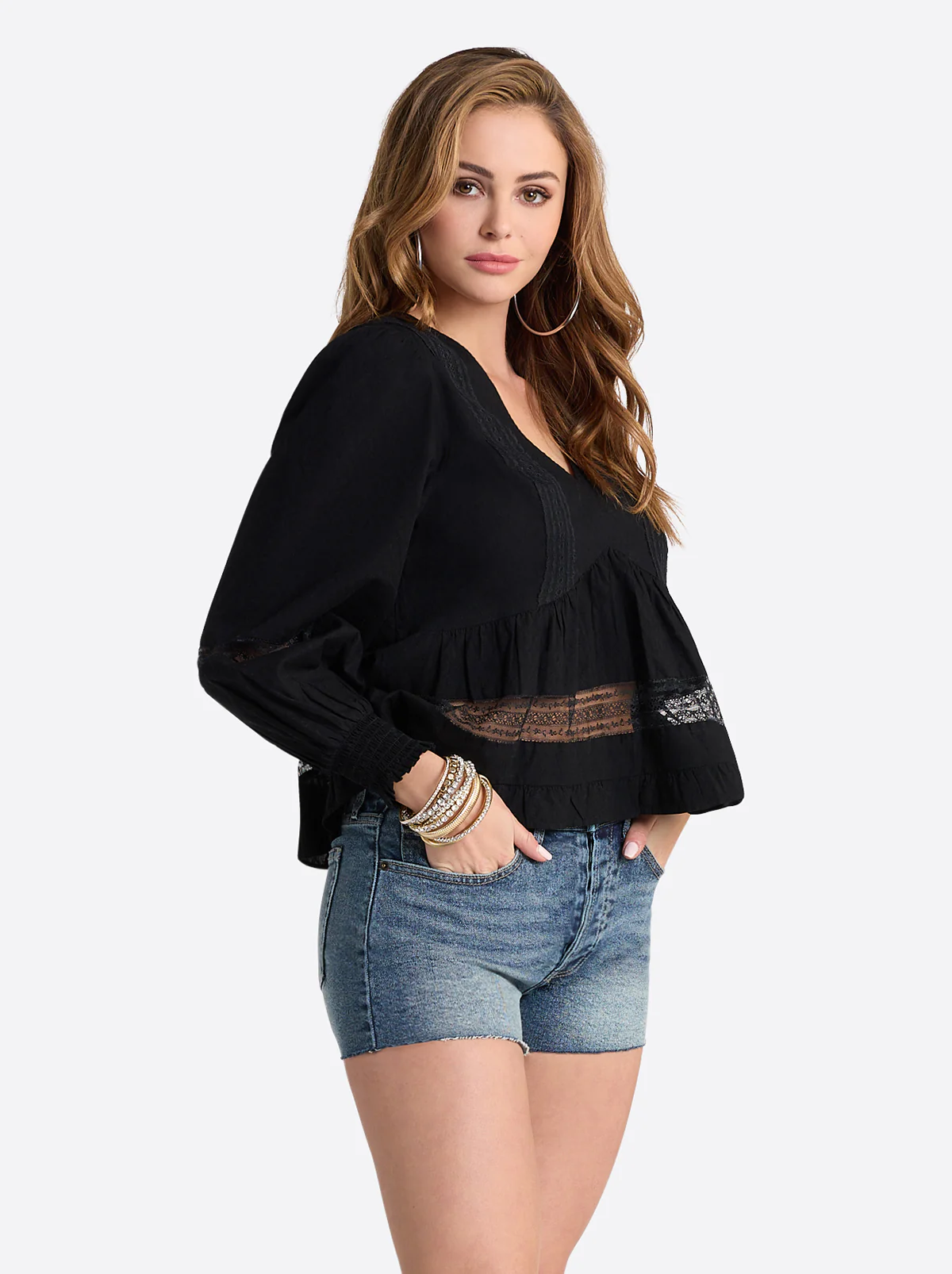 Elsie Babydoll Blouse in Black - Image 3