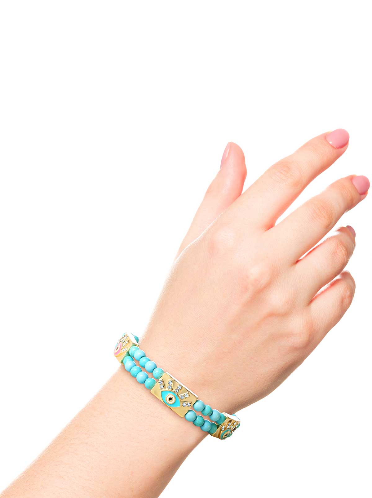 Evil Eye Turquoise Bead Stretch Bracelet - Image 2