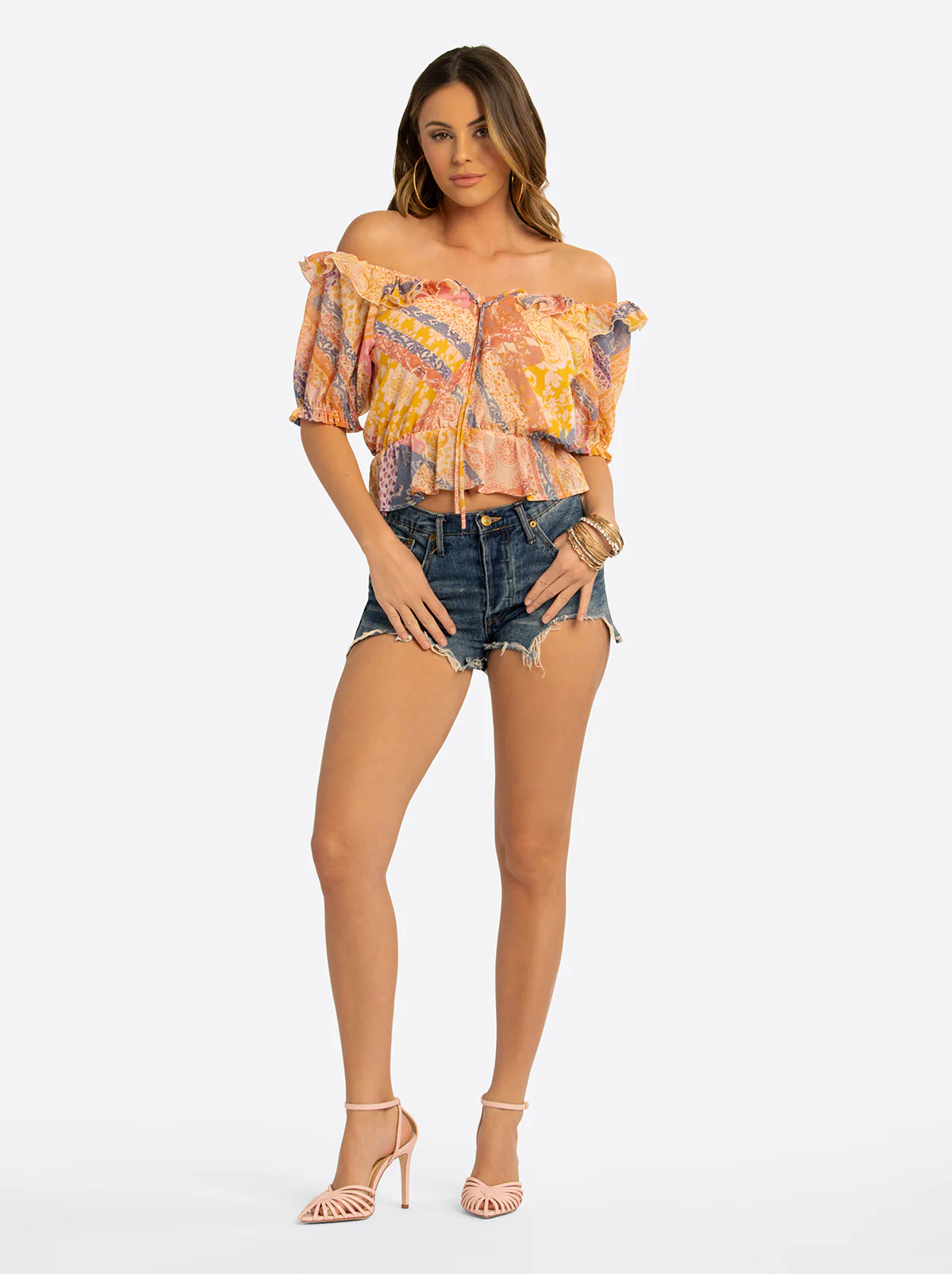 JS Jessica Simpson Cozette Peplum Blouse in Multi Celestial Patchwork - Image 5