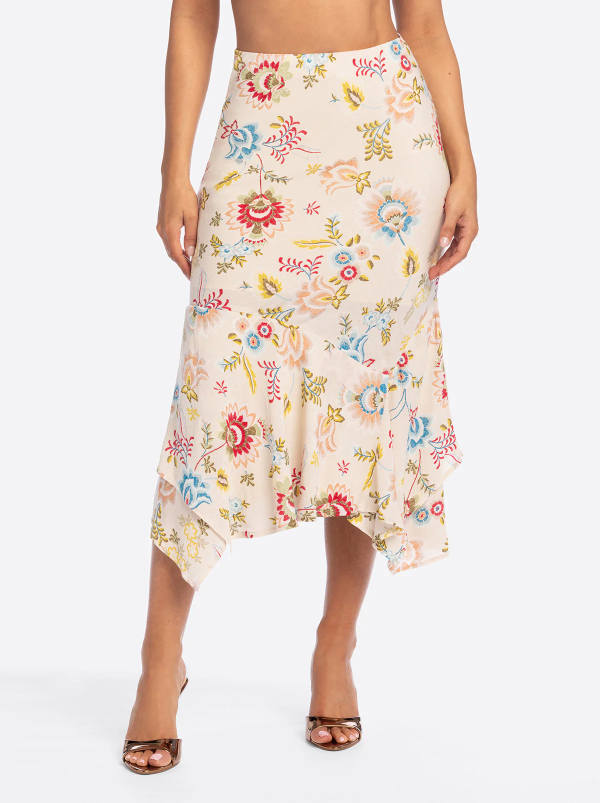 JS Jessica Simpson Nora Bias Skirt in Sandshell Bohemian